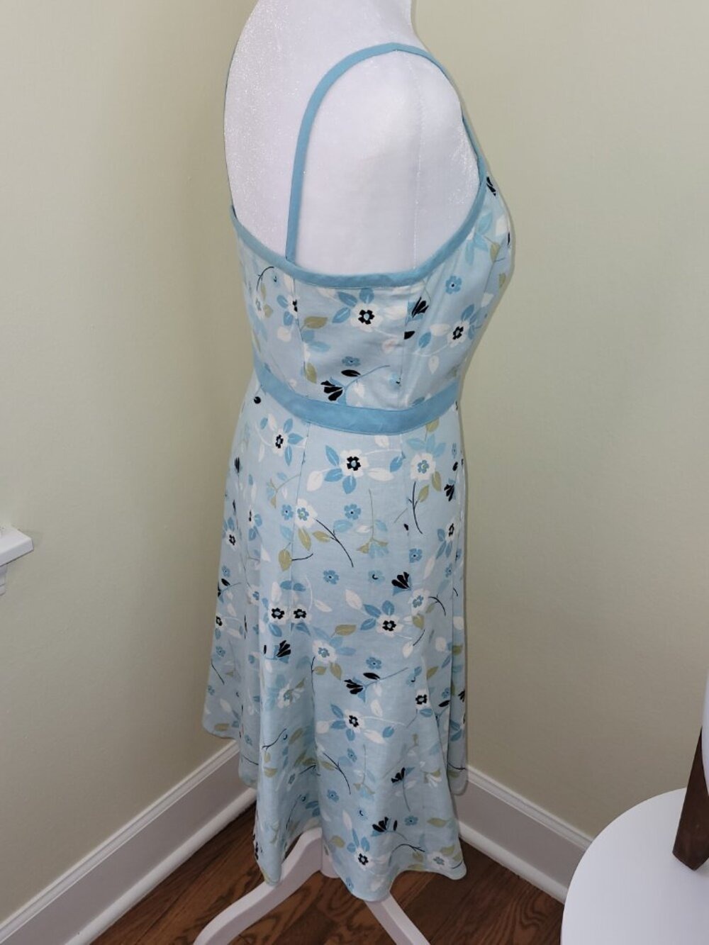 Ann Taylor Loft Linen Blend Dress Lined A-line Light Blue Floral Women's Size 2P - Picture 6 of 12